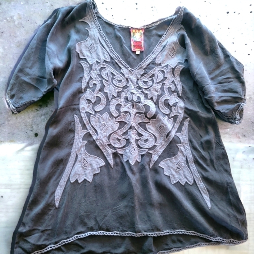 Johnny Was Harley V-Neck Georgette Blouse S